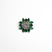 Round Clear Diamante and Emerald Green Brooch